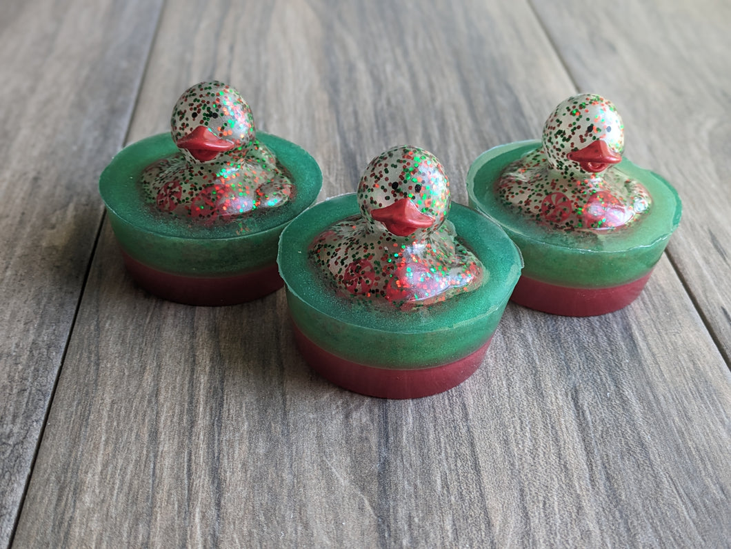 Red Green GLITTER Rubber Duck Kids Soap CHRISTMAS