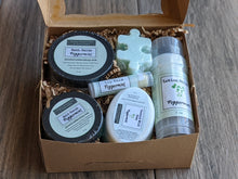 Load image into Gallery viewer, Scent Themed Gift Box LAVENDER, PEPPERMINT or CITRUS Soap Lip Balm Lotion Stick Salt Scrub Bath Salt +